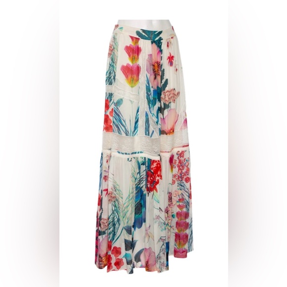Roberto Cavalli-Multicolored Floral Print Silk & Lace Skirt Size: Small - Picture 2 of 7